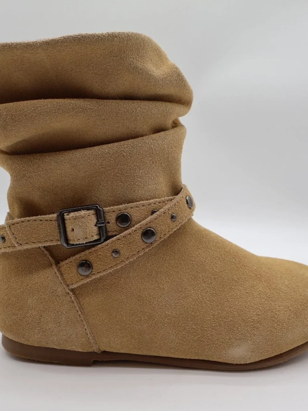 L'Amour Slouchy Buckle Boots Toddler Size 1 Tan Leather Studded Ankle